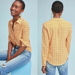 Maeve Anthropologie Petrin Button Down Women's Shirt Blouse Orange White Size 6